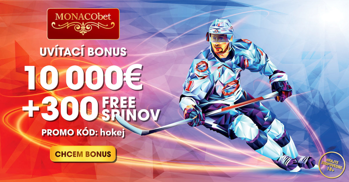Získaj len počas MS v hokeji bonus 300 free spinov a 10 000 € v MonacoBet